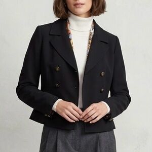 CAbi Black Double Breasted Cropped Blazer Size 6 Small Classic Old Money Regency